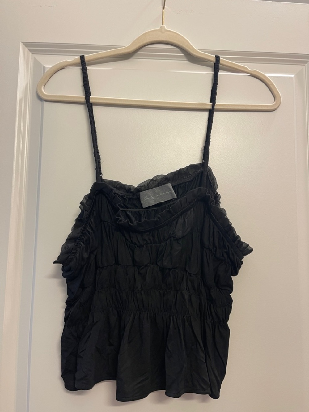 Anthropologie Sunday in Brooklyn Black Ruffled Spaghetti Strap Top